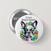 Boston Terrier en Bloemen Ronde Button 5,7 Cm (Voorkant /achterkant)