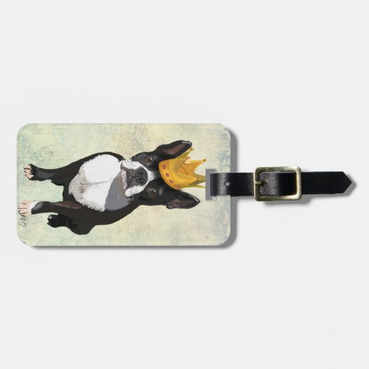 Boston Terrier en Crown Bagagelabel (Voorkant horizontaal)