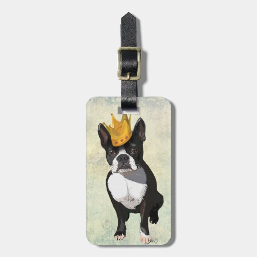 Boston Terrier en Crown Bagagelabel (Voorkant verticaal)