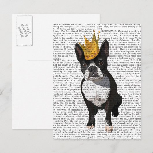 Boston Terrier en Crown Briefkaart (Voorkant / Achterkant)