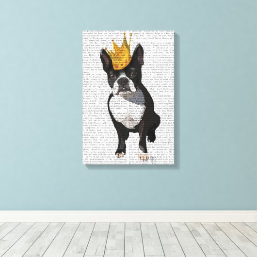 Boston Terrier en Crown Canvas Afdruk (Insitu (Houten vloer))