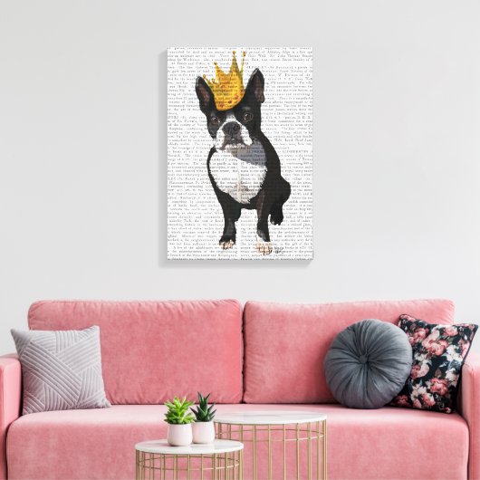 Boston Terrier en Crown Canvas Afdruk (Insitu (Woonkamer))