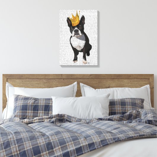 Boston Terrier en Crown Canvas Afdruk (Insitu (Slaapkamer))