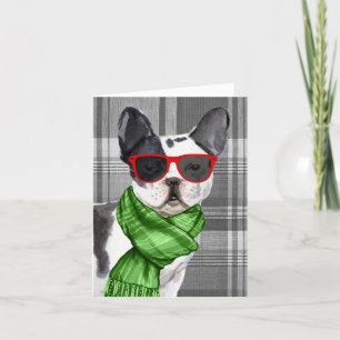 Boston Terrier en Grey Pset Kerstmis Feestdagen Kaart