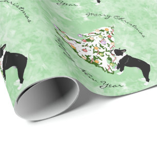 Boston Terrier en kerstboom Cadeaupapier
