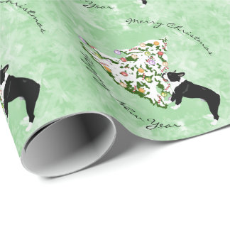Boston Terrier en kerstboom Cadeaupapier