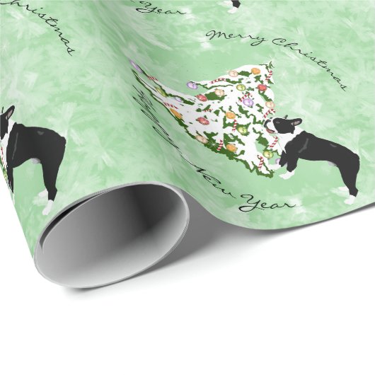 Boston Terrier en kerstboom Cadeaupapier (Rol Hoek)