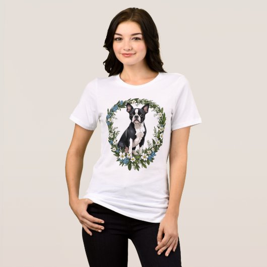 Boston Terrier en Massachusetts Mayflowers 1 Tri-Blend Shirt (Voorkant volledig)