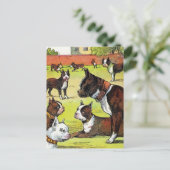 Boston Terrier en Puppies  Illustratie Briefkaart (Staand voorkant)
