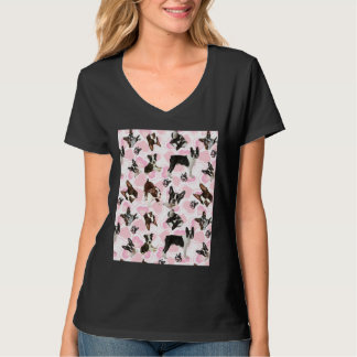 Boston Terrier Fabric op een hartachtergrond T-shirt