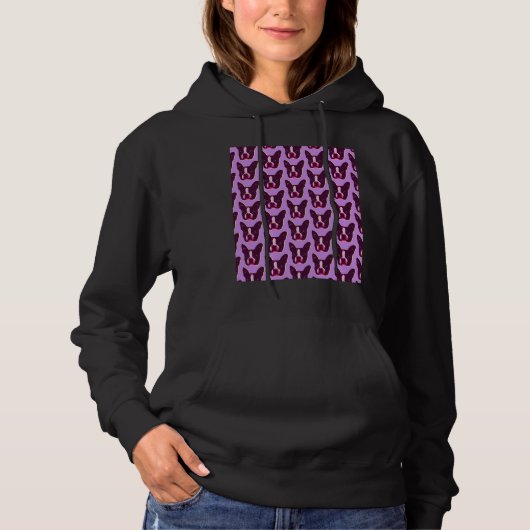Boston Terrier Face Pop Art in Paarse Paarse Bost Hoodie (Voorkant)