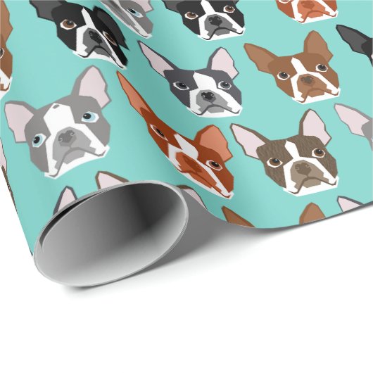 Boston Terrier Faces Wrapping Paper - schattig cad Cadeaupapier (Rol Hoek)