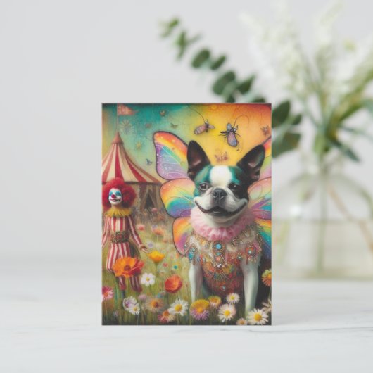 Boston Terrier Fairy Circus Clown Briefkaart (Staand voorkant)