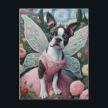Boston Terrier Fairy in een bloementuin Briefkaart<br><div class="desc">AI genereerde kunst van een schattige Boston Terrier-fee</div>
