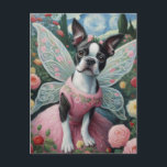 Boston Terrier Fairy in een bloementuin Briefkaart<br><div class="desc">AI genereerde kunst van een schattige Boston Terrier-fee</div>