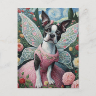 Boston Terrier Fairy in een bloementuin Briefkaart