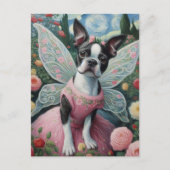 Boston Terrier Fairy in een bloementuin Briefkaart (Voorkant)