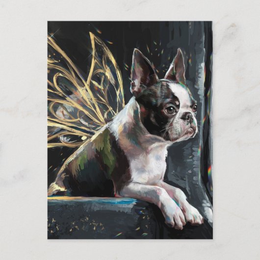 Boston Terrier Fairy in een trein Briefkaart (Voorkant)