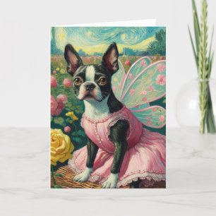 Boston Terrier Fairy in het Roos Tuin Van Gogh Kaart