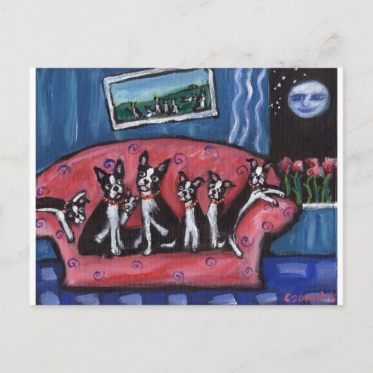 Boston Terrier familie sofa Briefkaart (Voorkant)