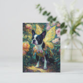 Boston Terrier Fee in een rozentuin Briefkaart (Staand voorkant)