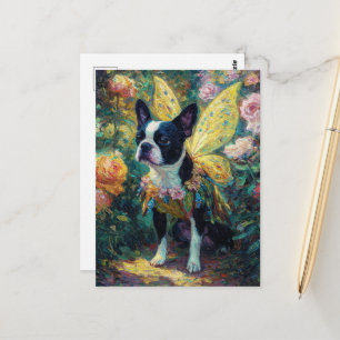 Boston Terrier Fee in een rozentuin Briefkaart