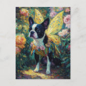 Boston Terrier Fee in een rozentuin Briefkaart (Voorkant)