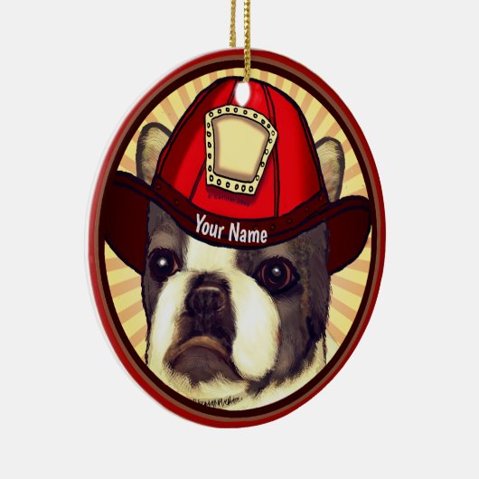 Boston Terrier Firefighter Keramisch Ornament (Rechts)