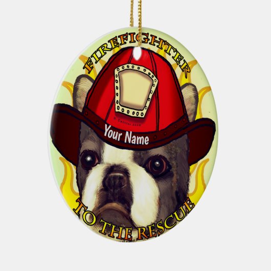 Boston Terrier Firefighter Keramisch Ornament (Rechts)