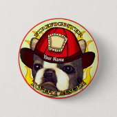 Boston Terrier Firefighter Ronde Button 5,7 Cm (Voorkant)