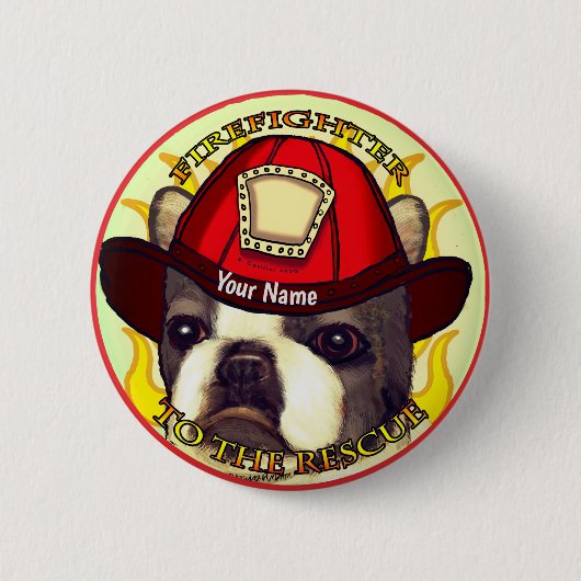 Boston Terrier Firefighter Ronde Button 5,7 Cm (Voorkant)