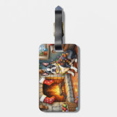 Boston Terrier Fireplace with Christmas Lights Bagagelabel (Achterkant verticaal)