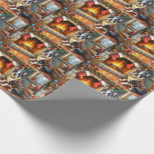 Boston Terrier Fireplace with Christmas Lights Cadeaupapier (Hoek)