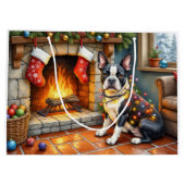Boston Terrier Fireplace with Christmas Lights Groot Cadeauzakje (Achterkant)