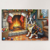 Boston Terrier Fireplace with Christmas Lights Legpuzzel (Horizontaal)