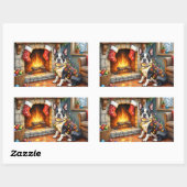 Boston Terrier Fireplace with Christmas Lights Rechthoekige Sticker (Vel)