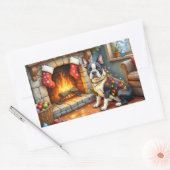 Boston Terrier Fireplace with Christmas Lights Rechthoekige Sticker (Envelop)