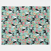 Boston Terrier Floral Blanket - schattige  flora Fleece Deken (Voorkant (Horizontaal))