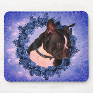 Boston Terrier Floral Wreath Dog Muismat