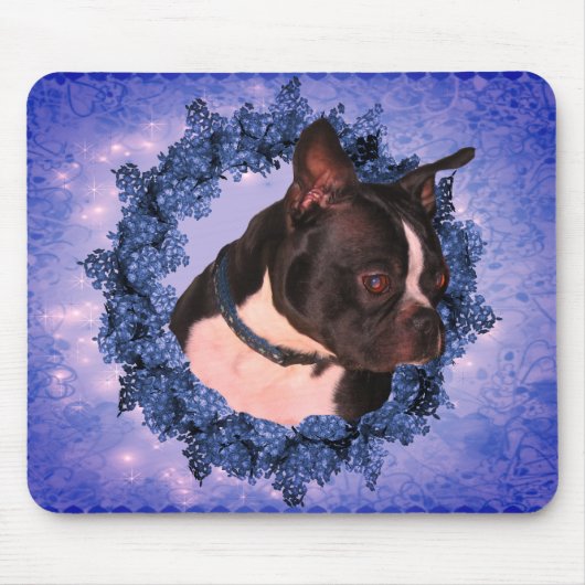 Boston Terrier Floral Wreath Dog Muismat (Voorkant)