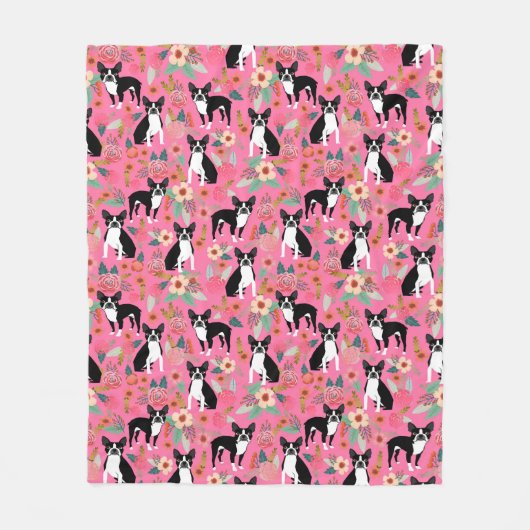 Boston Terrier Florals Blanket Fleece Deken (Voorkant)
