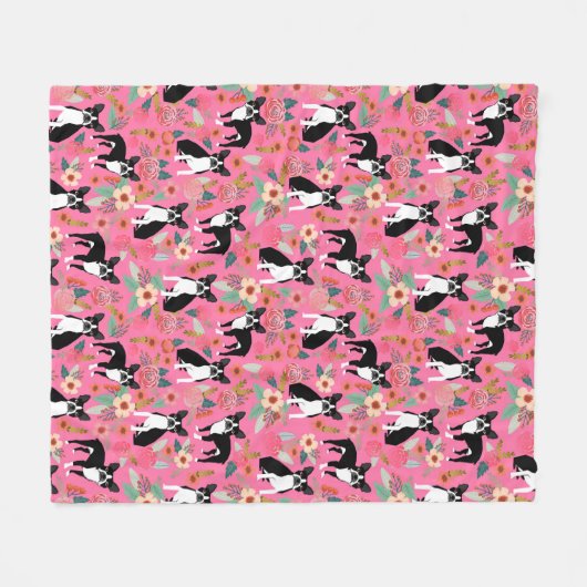 Boston Terrier Florals Blanket Fleece Deken (Voorkant (Horizontaal))