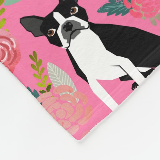 Boston Terrier Florals Blanket Fleece Deken (Hoek)