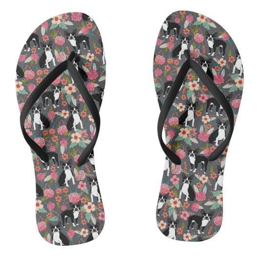 Boston Terrier Florals - honden en bloemen Teenslippers (Voetbed)
