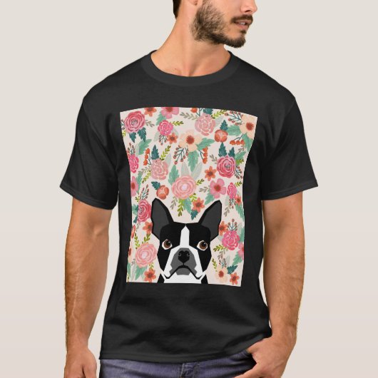 Boston Terrier Florals Pattern Print Flowers Sprin T-shirt (Voorkant)