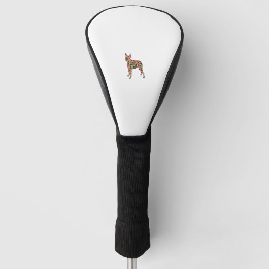 Boston Terrier Flower Funny Dog Silhouette Floral Golfheadcover (Voorkant)