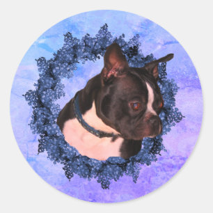 Boston Terrier Flower Wreath Dog Ronde Sticker