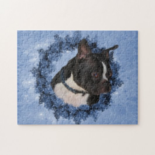 Boston Terrier Flowers Dog Art Foto schilderen  Legpuzzel (Horizontaal)