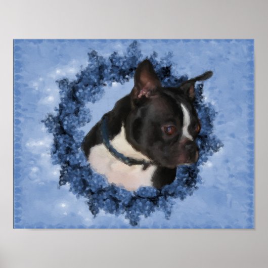 Boston Terrier Flowers Dog Art Foto schilderen Poster (Voorkant)