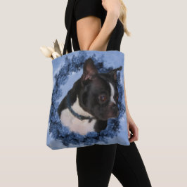 Boston Terrier Flowers Dog Art Foto schilderen Tote Bag